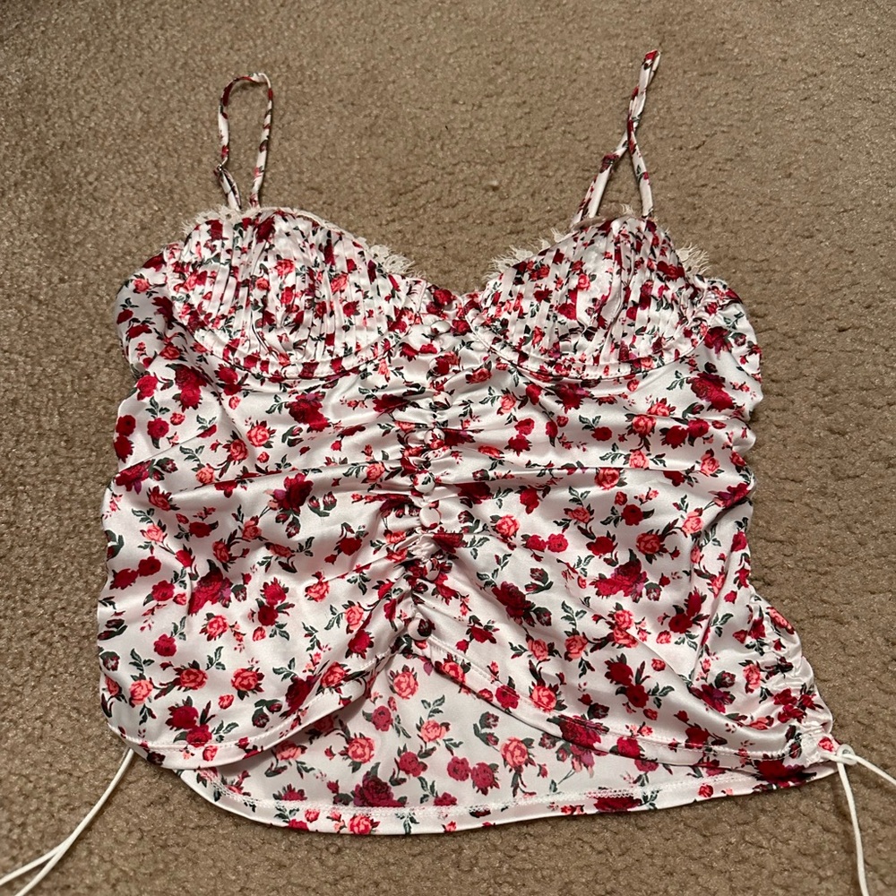 For Love & Lemons silk corset top with ruching on the sides